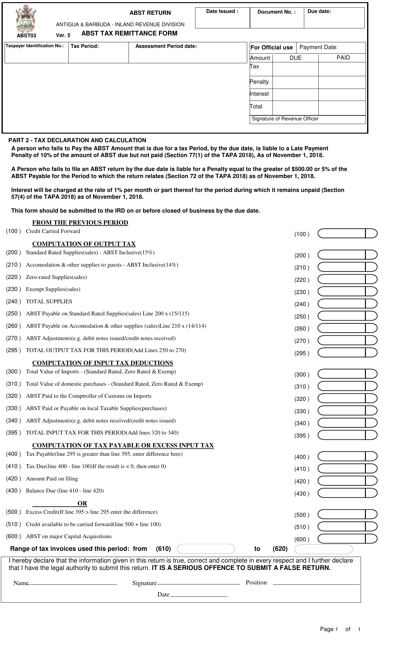 Preview of Form AB03 — ABST Monthly Remittance