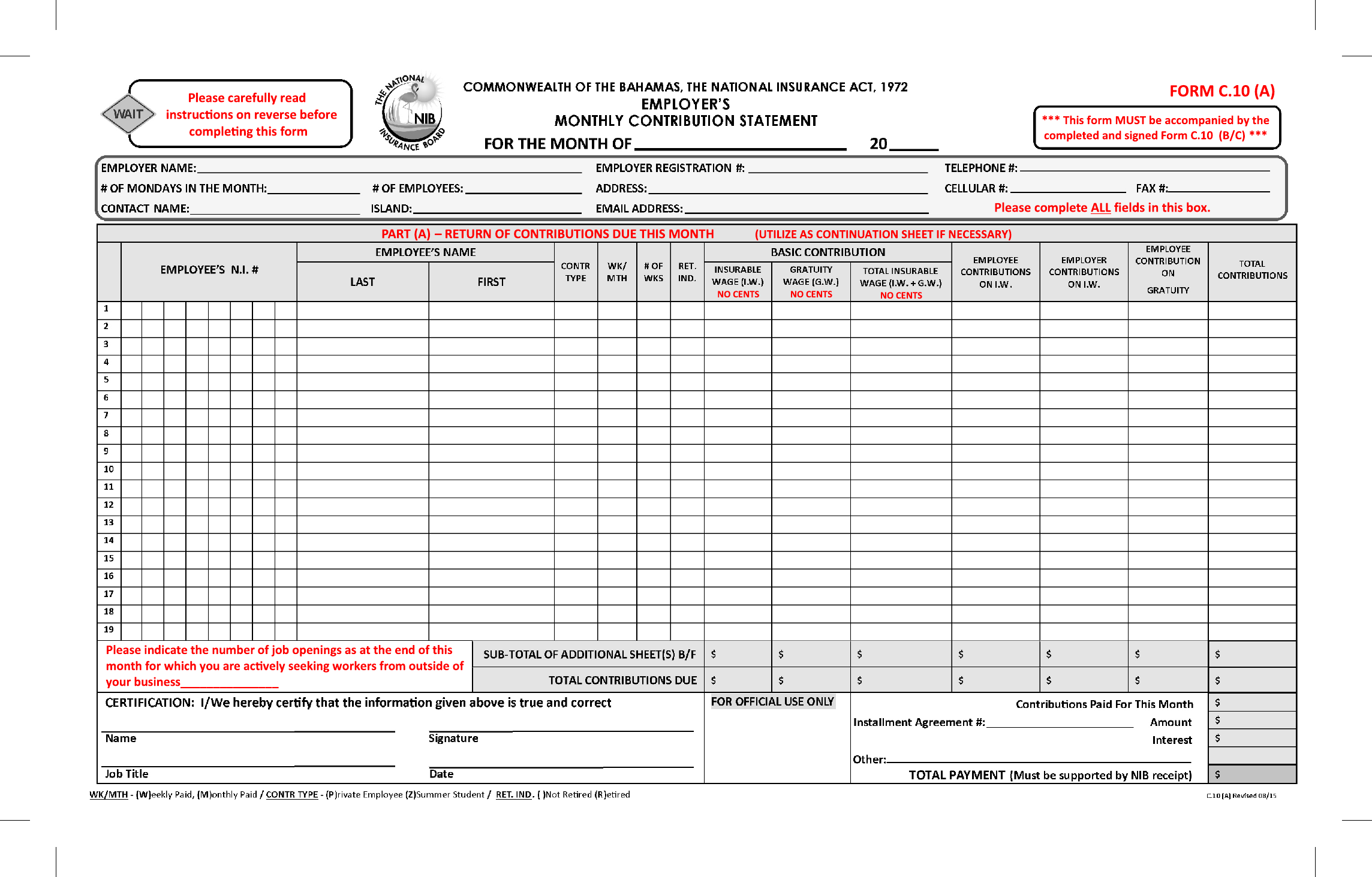Preview of Form C-10 — Monthly Contribution Statement