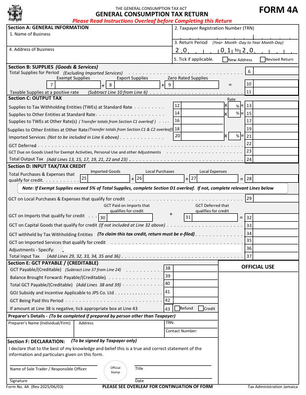 Preview of Form 4A — GCT Return