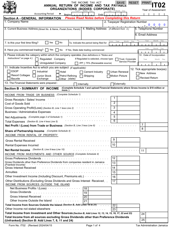 Preview of Form IT02 — Income Tax Return