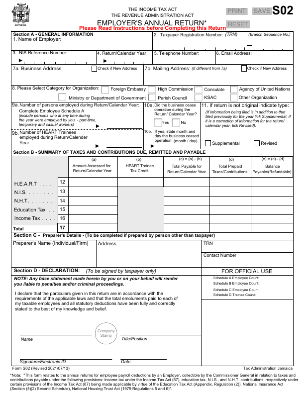 Preview of Form S02 — Annual Payroll Return