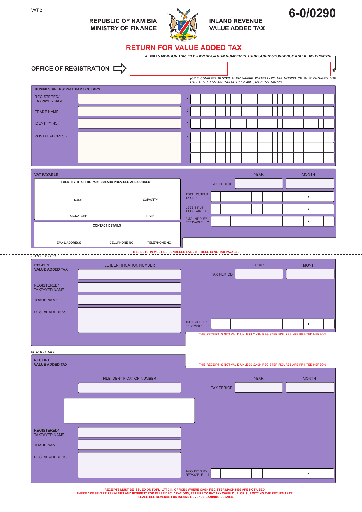 Preview of Form VAT 2 — Return for Value Added Tax