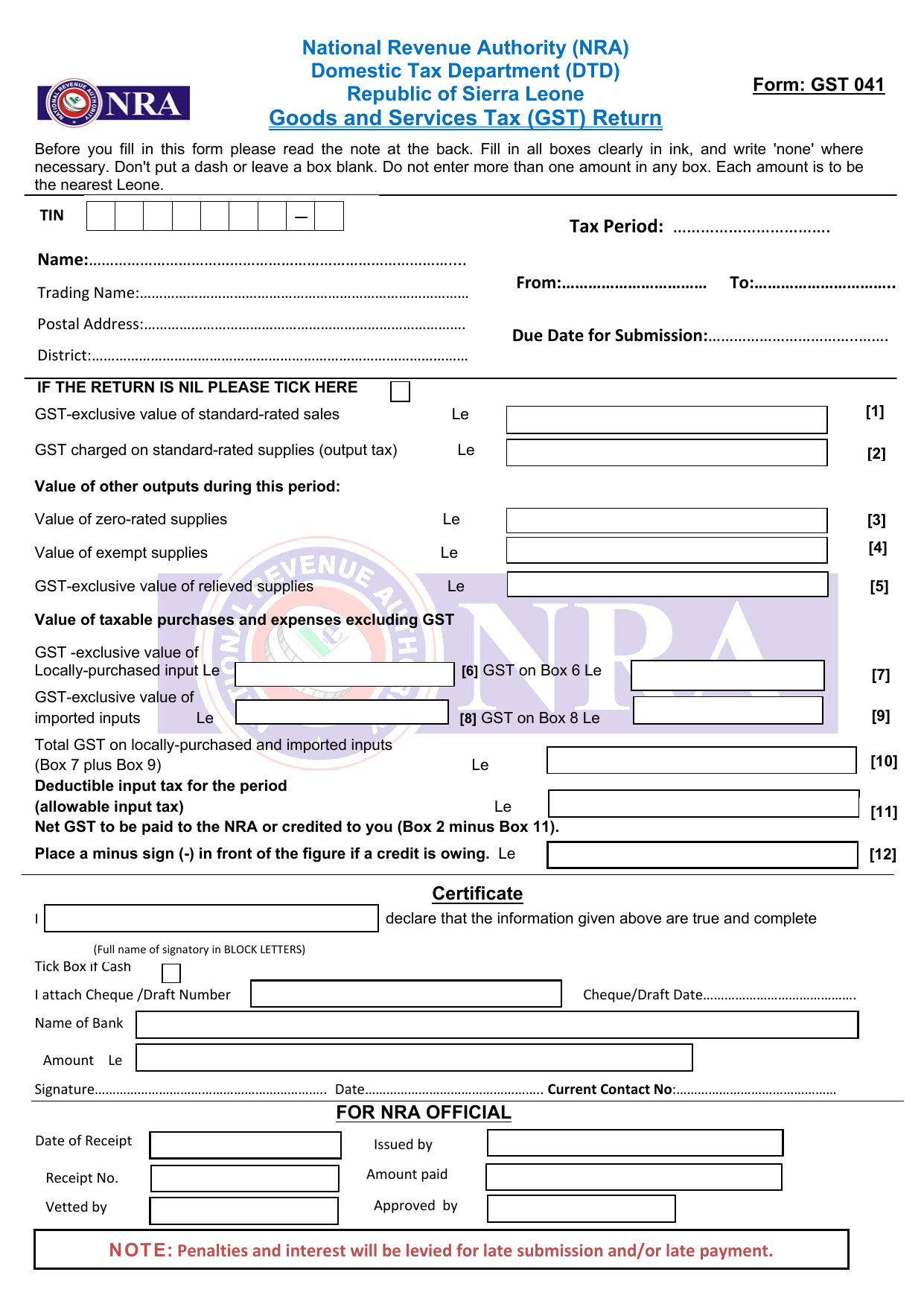 Preview of Form GST — GST Return