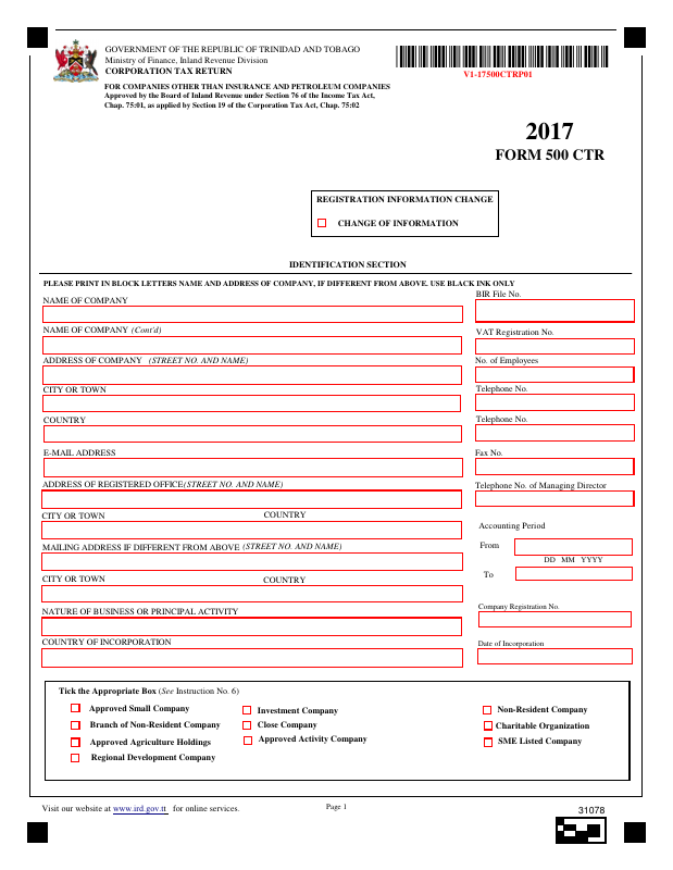 Preview of Form 500-CTR — Corporation Tax Return
